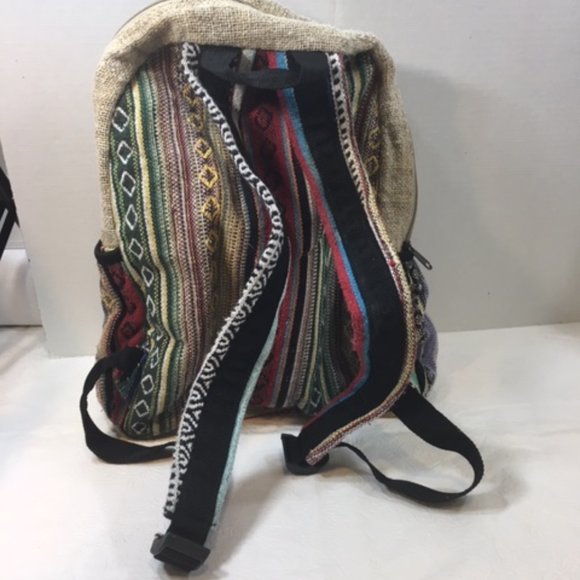 100% Pure Hemp BOHO Backpack MultiColored Adjustable From Nepal Handmade - Picture 4 of 13